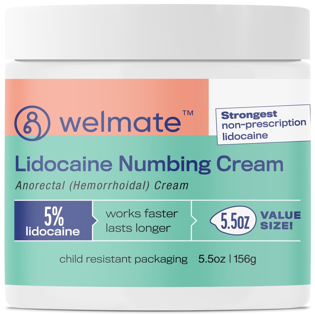 WELMATE 5% 리도카인 치질 구호 크림, 최대 힘 안식향 크림, 5.5 oz