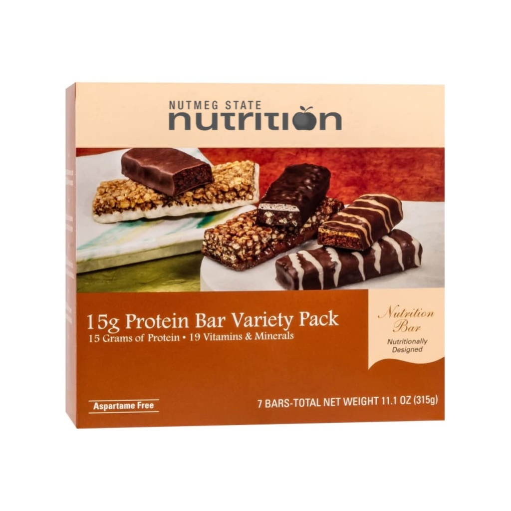 Nutmeg 상태 영양 높은 단백질 식사 및 식사 교체 바 / 다이어트 바 - 15g Protein Bar Variety Pack (7ct) - 트랜스 지방 무료, Aspartame 무료, Kosher, 높은 섬유