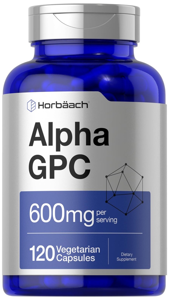 Horbäach Alpha GPC 600mg | 120 캡슐 | 채식주의, 비 GMO 및 글루텐 무료 콜린 보충 | 건강한 기억, 초점 및 Clarity 지원