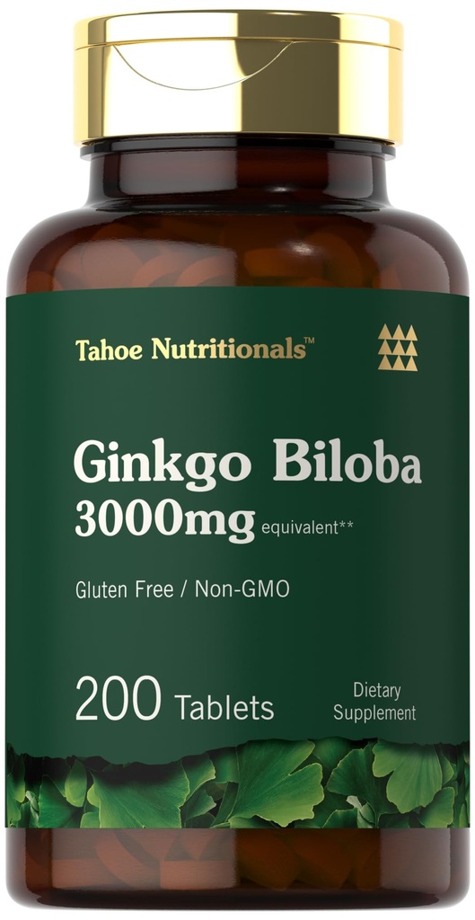 Carlyle Ginkgo Biloba 3000mg | 200 채식 정제 | 추가 강도 | Non-GMO, 글루텐 Freen Formula | 타호 영양