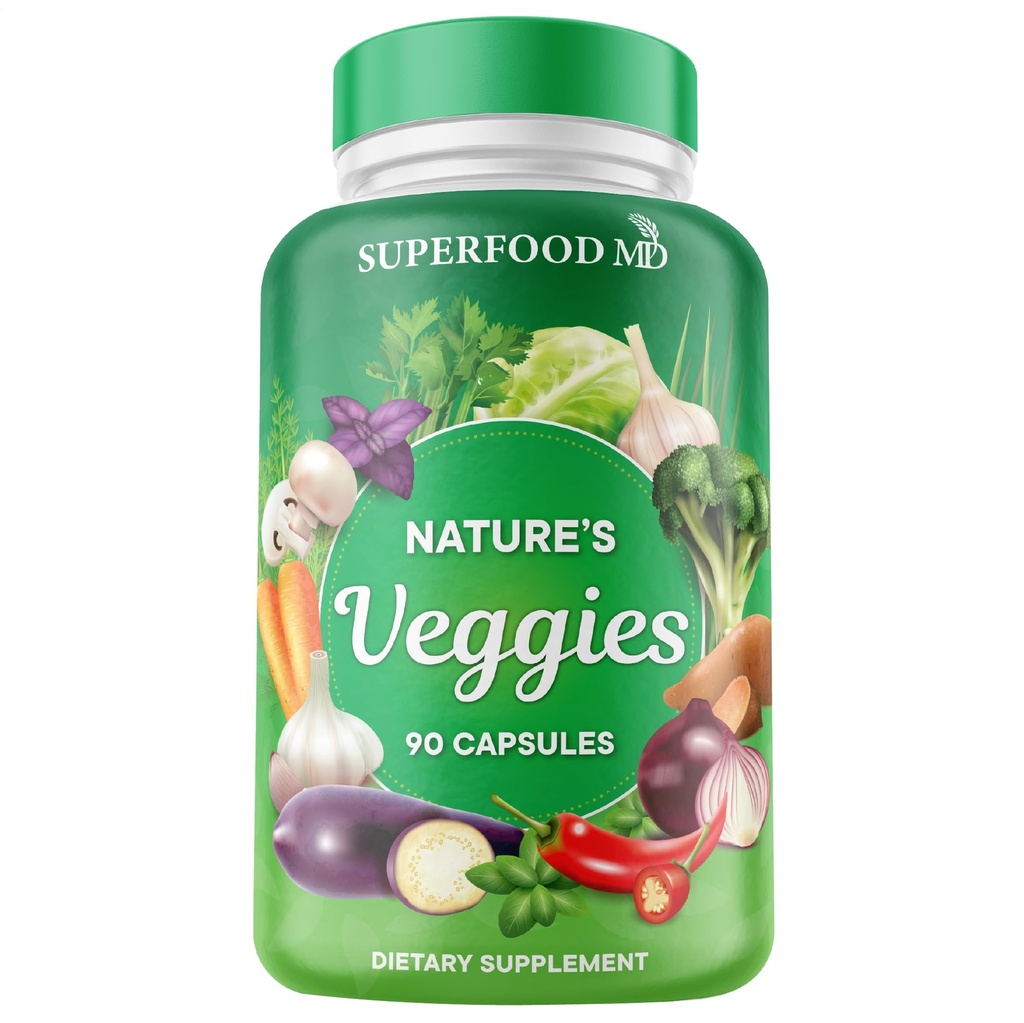 Superfood MD Veggies 보충 - 90 Veggie 캡슐 - 에너지 레벨, 베타 카로틴, 비타민 및 미네랄 지원 - Soy Free - 90 Count