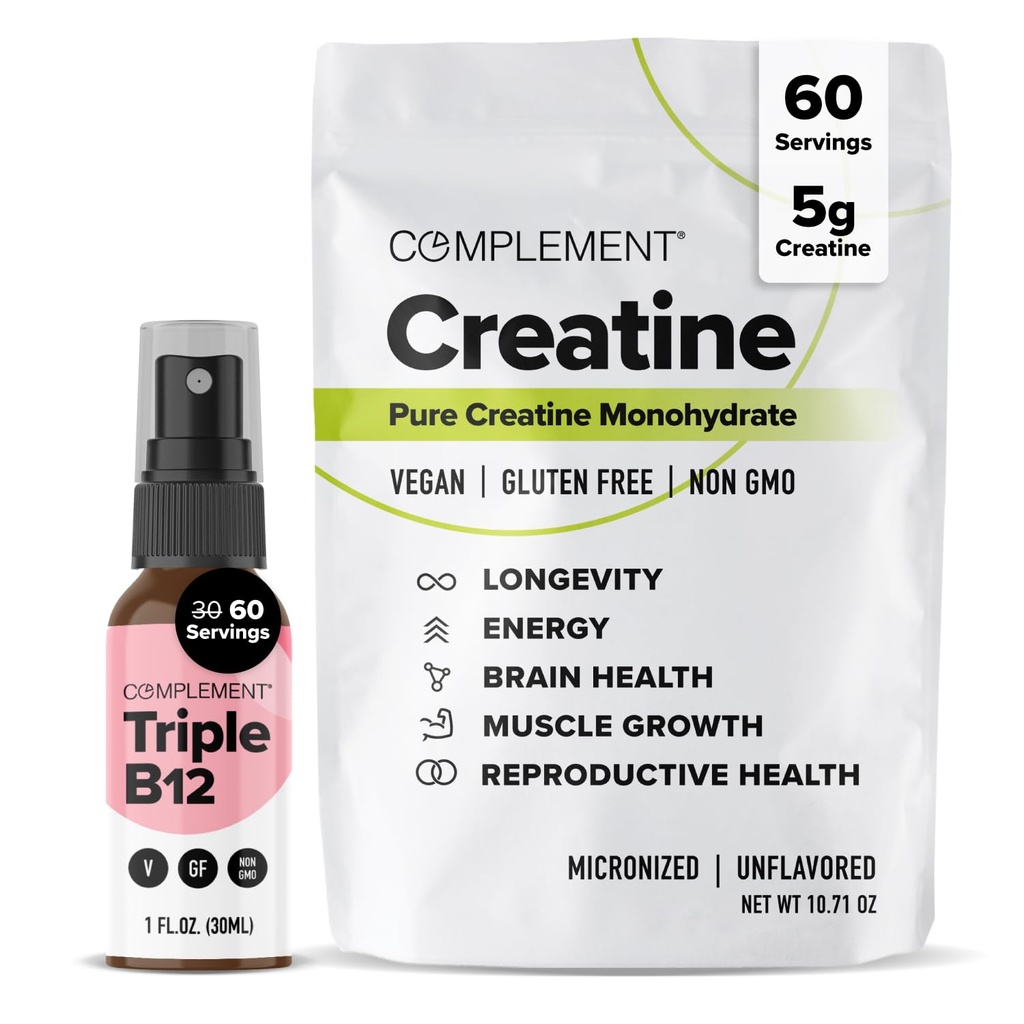 Complement Triple B12 Spray & Creatine Bundle – Vegan B12 보충 및 근육 성능 지원