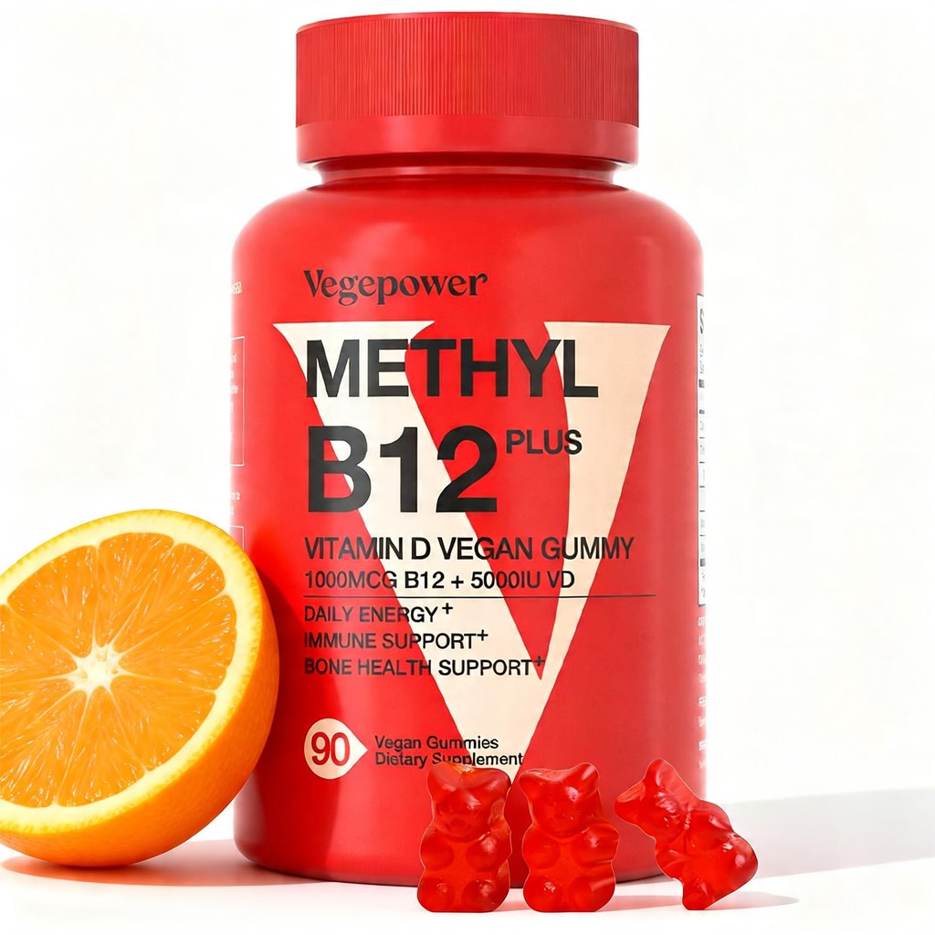 Vegan 비타민 D3 & B12 Gummies, 성인 & 아이를 위한 메틸 B12 보충교재는, 자연 에너지, 면역성, 대사 및 초점, 오렌지, 90의 Gummies를 위한 비타민 D 3로 강화했습니다