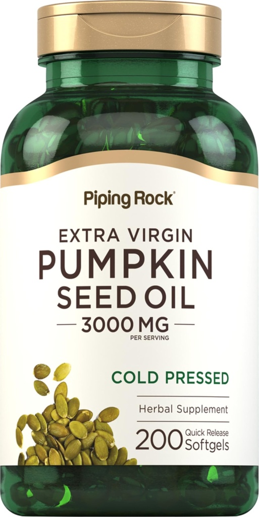Piping Rock Pumpkin Seed Oil Softgel 캡슐 | 200 개 | Cold Pressed Herbal Supplement | 오메가 6 및 9가있는 추가 버진 | Non-GMO, 글루텐 프리