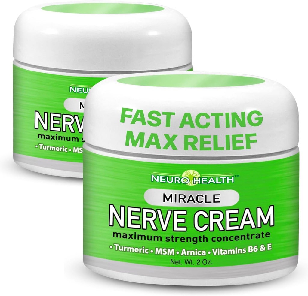Miracle Nerve Cream - 최대 강도 - 신경병 장애 완화를위한 심황 및 Arnica 혼합 - MSM, B6, E - 미국 - 2 팩을 가진 Soothing Foot & Hand Formula