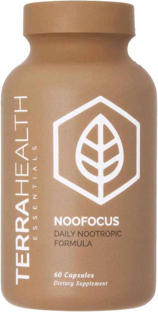 Terra Health Essentials NOOFOCUS - Adaptogenic Mushrooms, Alpha-GPC, Gotu Kola, L-Theanine for Focus & Memory - 모든 자연, 30 일 공급
