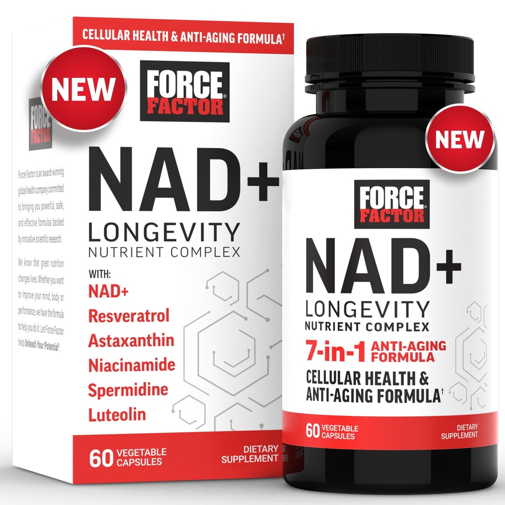 Resveratrol, Astaxanthin, spermidine & Luteolin Complex, NAD를 가진 FORCE FACTOR NAD+ (NMN 또는 Nicotinamide Riboside 대안) 세포질 건강 & 건강한 노후화, 60의 캡슐