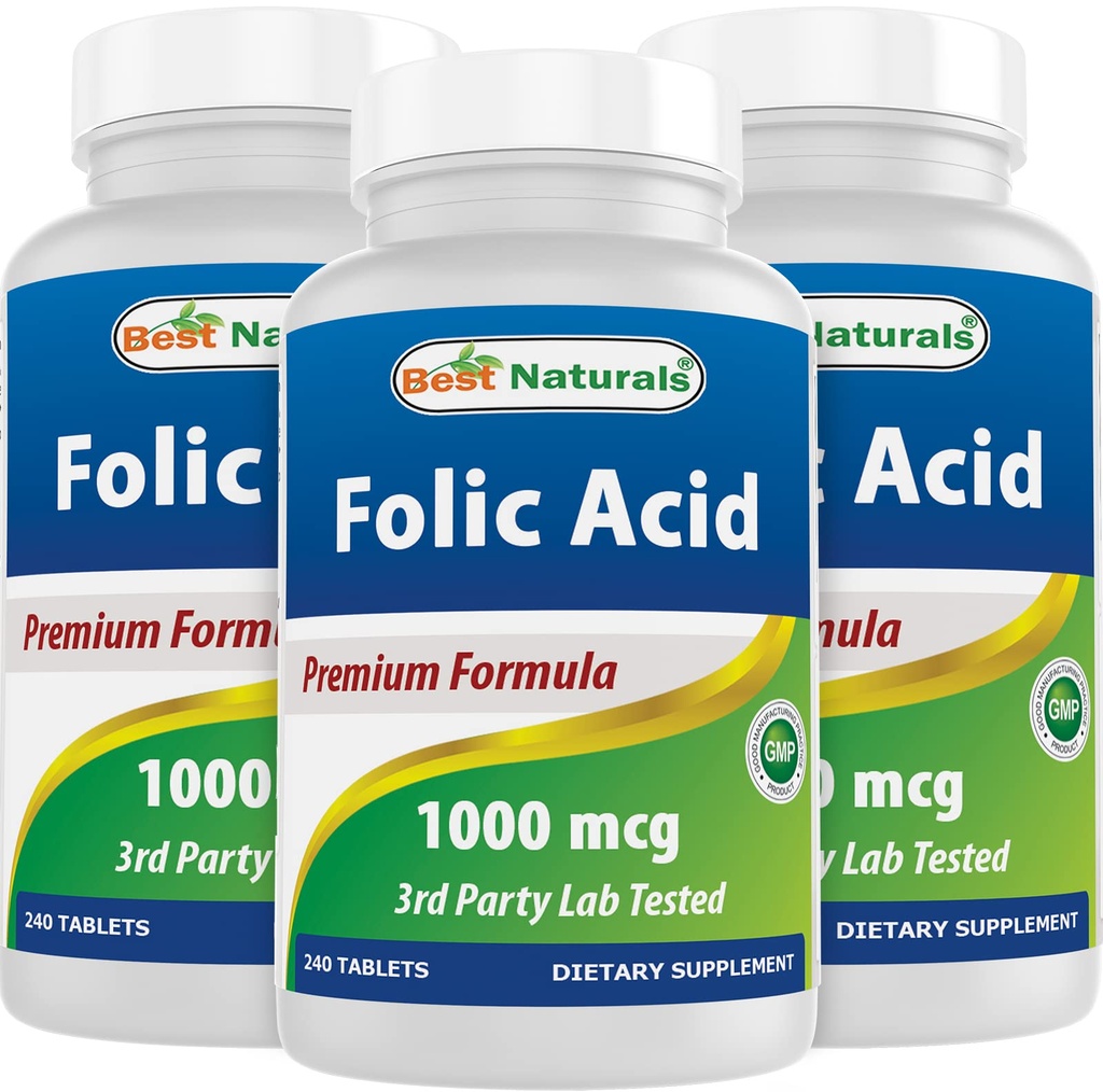 제일 자연적인 Folic 산 1000 mcg (비타민 B9), 240의 정제 (1000의 mcg 3)의 팩)
