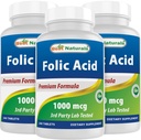 제일 자연적인 Folic 산 1000 mcg (비타민 B9), 240의 정제 (1000의 mcg 3)의 팩)