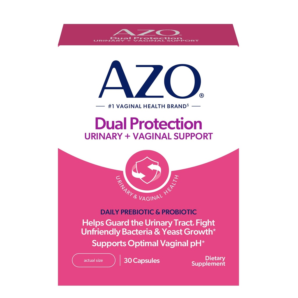 AZO 이중 보호, Urinary + 질 지원, 여자를 위한 Prebiotics 및 Probiotics*는, 24 시간 안에, 비 GMO, 30 조사를 시작합니다