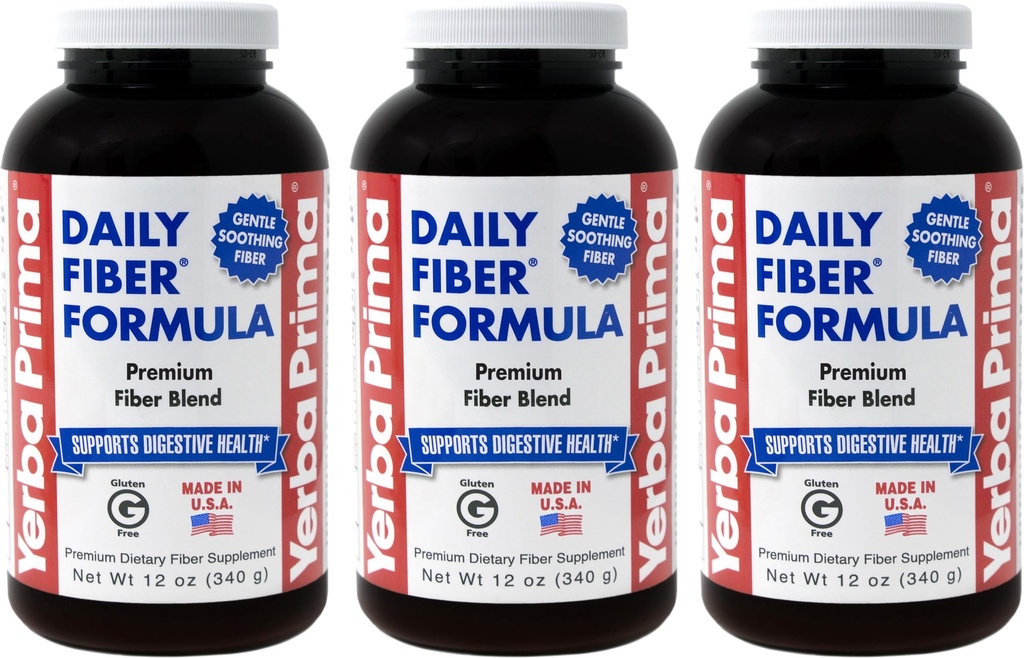 Yerba Prima Daily Fiber Formula Powder - 12 oz (Pack of 3) - 수용성 및 불용성 규정식 섬유 보충 - 콜론 Cleanse - Vegan, Non-GMO, 글루텐 프리