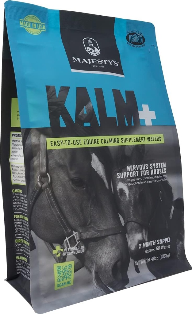 Majesty's Kalm Wafers - 지원 말 / Equine 균형 잡힌 행동 및 정상 신경 시스템 기능 - Tryptophan, 비타민 B1, 겨울 체리, Inositol - 60 개 (2 개월 공급)