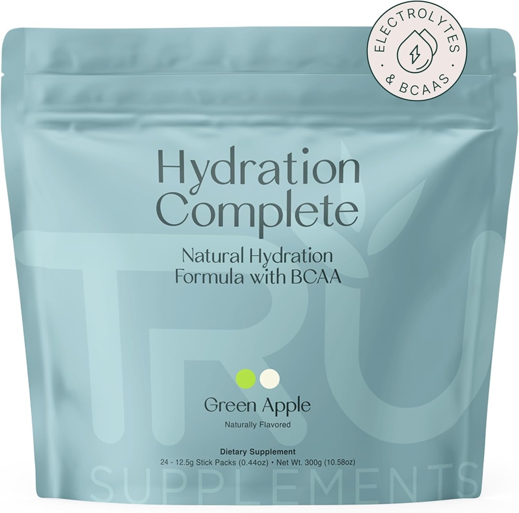 TRU 보충교재 Hydration 완전한 BCAA의 식물 근거한 아미노산 + 분홍색 Himalayan 소금, Electrolytes & L Carnitine, Vegan, 영 칼로리, 인공 감미료 없음, 24의 서빙, 녹색 사과