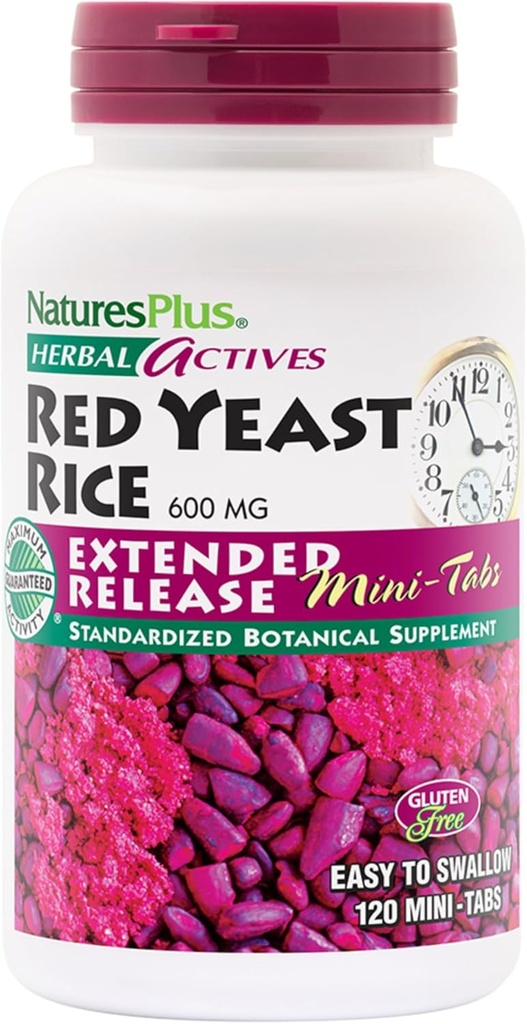 NaturesPlus Herbal Actives Red Yeast Rice Extended Release 600 mg - 120 Mini-Tabs, 2 팩 - 일반 웰빙 지원 - 채식주의 자, 글루텐 무료 - 120 총 봉사