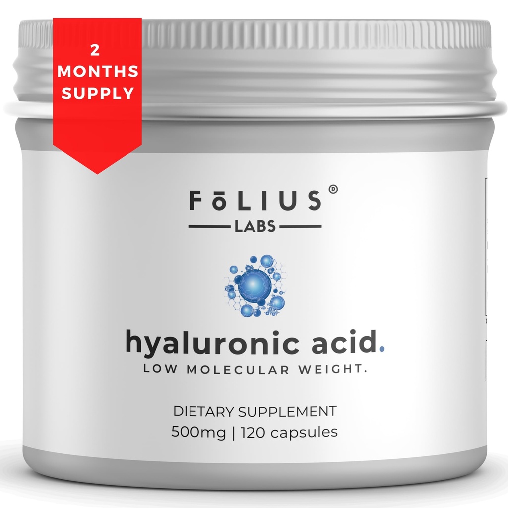 매우 높은 순수성 Hyaluronic 산 캡슐 500mg - 95% 나트륨 Hyaluronate - 높게 순화되고 Bioavailable - 낮은 분자량 - 비 GMO Fermented - 120의 캡슐