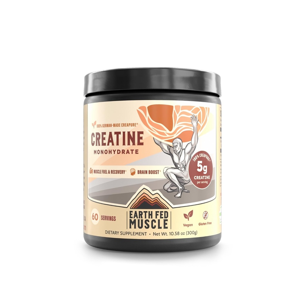 Earth Fed Muscle Transcend Creatine Monohydrate Powder – 여성을 위한 100% 독일의 Creapure Creatine | 근육 회복 및 건물, 에너지 생산 | 용기 당 5g의 서빙, 60의 서빙