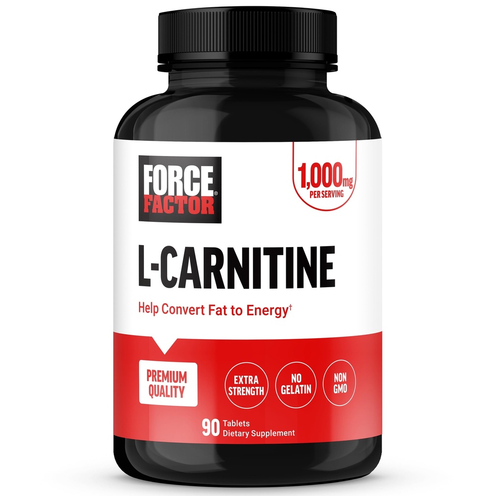 FORCE FACTOR L-Carnitine 보충교재, L Carnitine Tartrate 1000mg 캡슐은 뚱뚱한 Into 에너지, 지원 근육 회복 및 부스트 운동 성과, Vegan, 비 GMO, 90의 정제를 개조합니다