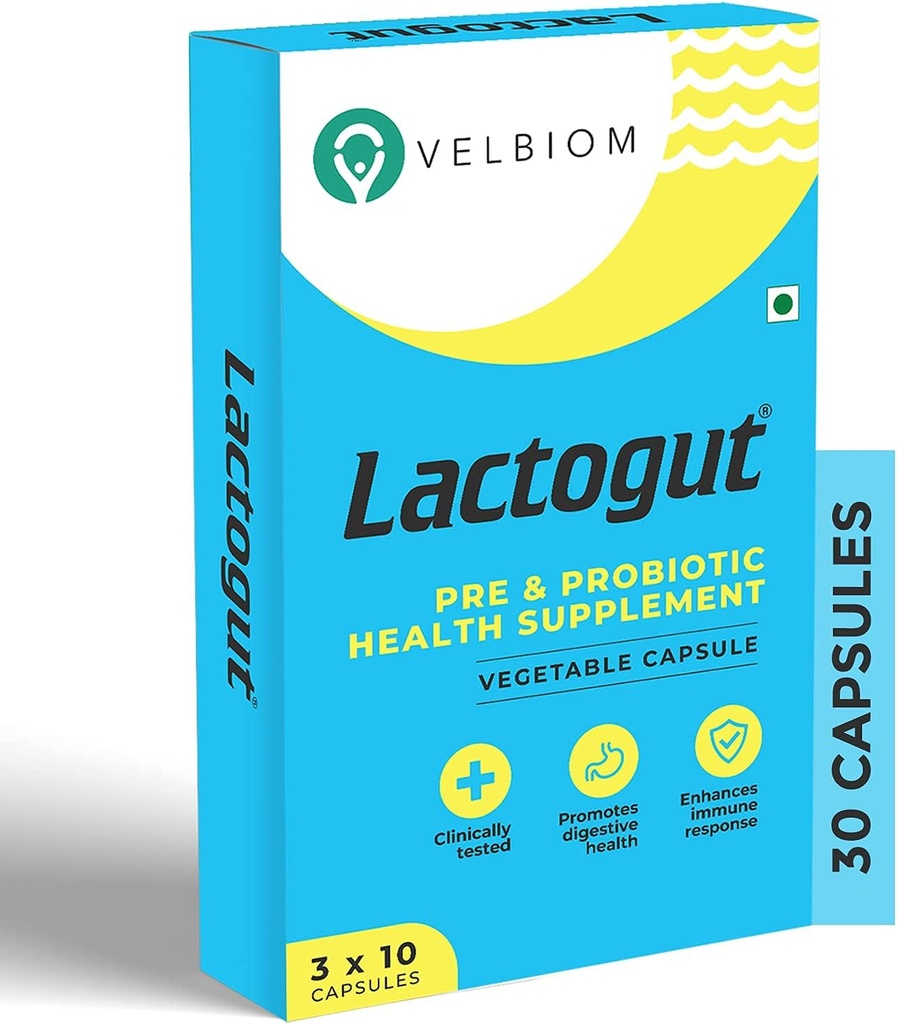 Lactogut Probiotics 면역 및 소화 건강, Gut Health Multi Strain 및 Site-Specific Pre-Probiotic Formula 도움말 Ibs 및 Ibd - 30 캡슐