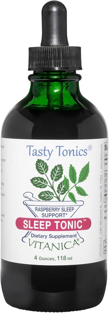 Vitanica Sleep Tonic, Natural Liquid Sleep Aid Supplement, Dr. Formulated, Relaxation and Calm Support for Adults, 스트레스 완화, 발레란 뿌리, 레몬 발름, 열정 꽃, 비건, 4 Ounce