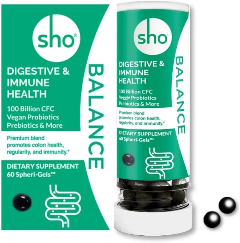 SHO 밸런스 100 억 CFU Prebiotics 및 Probiotics는 Digestive Health, 남성과 여성을위한 선반 안정 식 Vegan Probiotics를 포함한 Lactobacillus Casei - 60 알약 리필 병