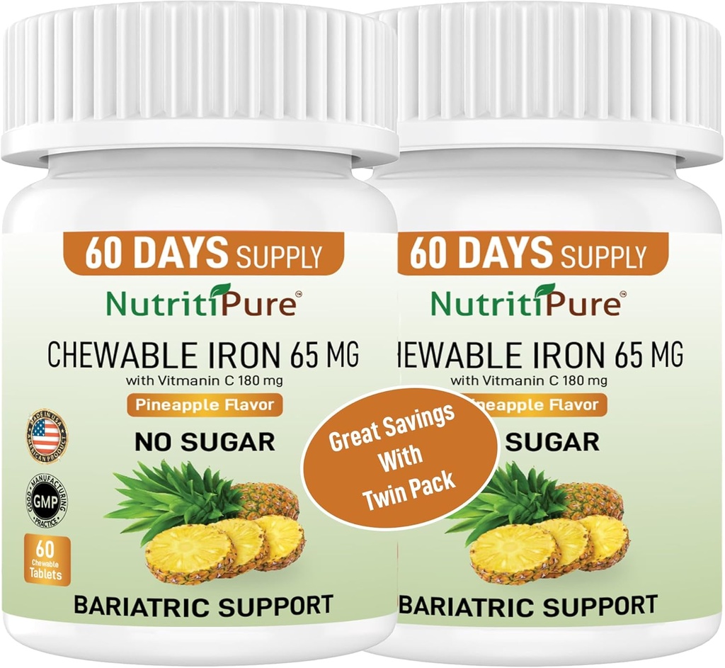 Chewable Iron 65 mg 비타민 C 180 mg - 파인애플 맛의 정제 60 개 (2)