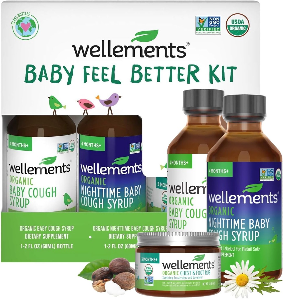 Wellements Organic Baby Feel Better Kit for 4 Months+ | 체스트 & 풋 루프와 함께 일 & 나이트 스크럽 | 아기를위한 편안함 * | USDA 인증 유기농, 비 GMO, Gentle Baby Care Set