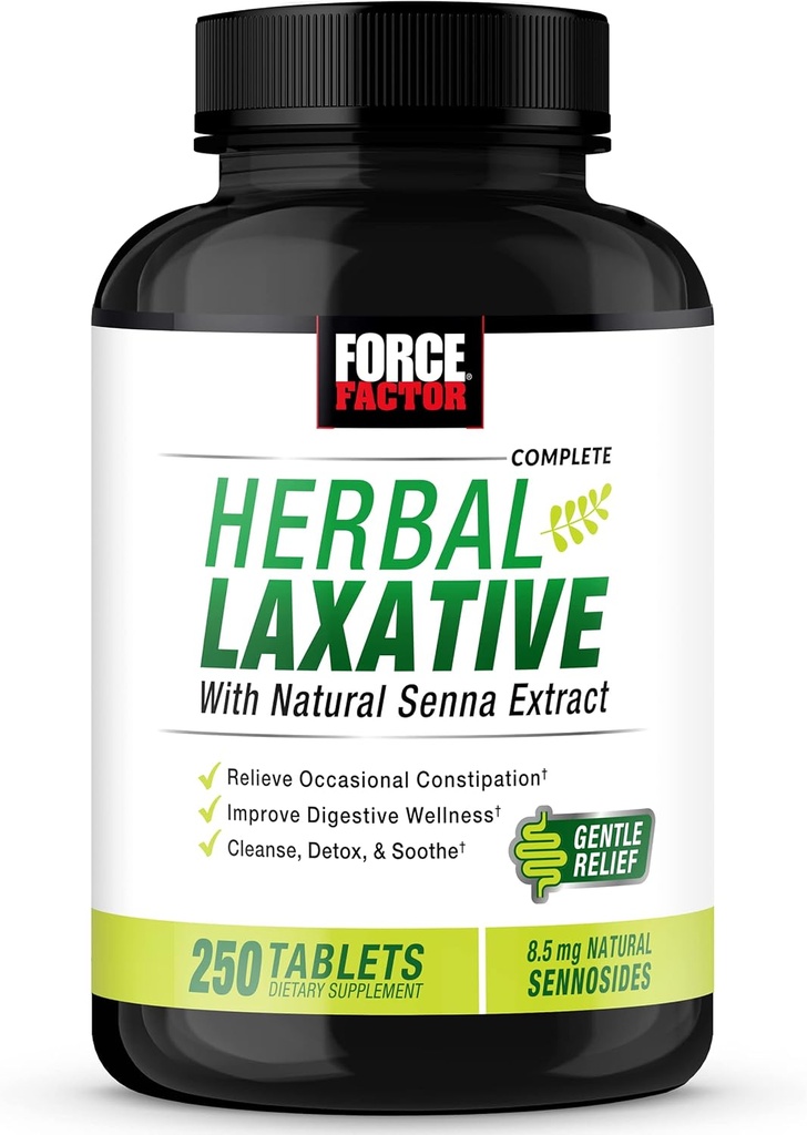 성인을 위한 변비 구호를 위한 FORCE FACTOR 초본 Laxative, Digestion 보충교재는 Senna로 Cleanse, Detox 및 Soothe, 여자와 남자를 위한 변비를 위한 Laxative, 250의 정제로 만들었습니다
