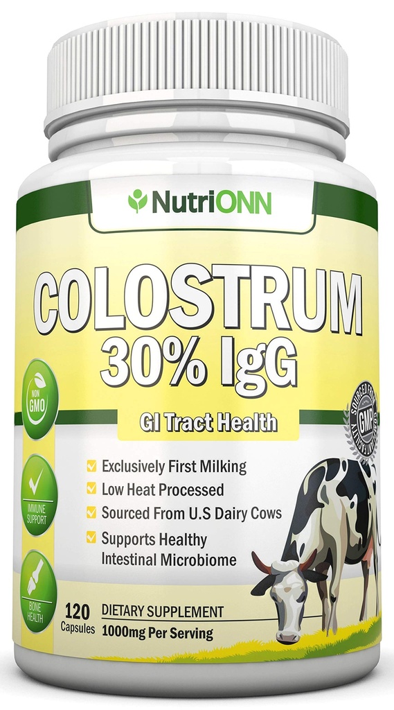 Colostrum - 1000mg - 120의 캡슐 - 30% IgG - 비 GMO 미국 낙농장 - 첫번째 젖을 짜는 Bovine Colostrum - 낮은 열 가공 - GI Tract 건강 - 면역 지원 - 뼈와 근육 건강