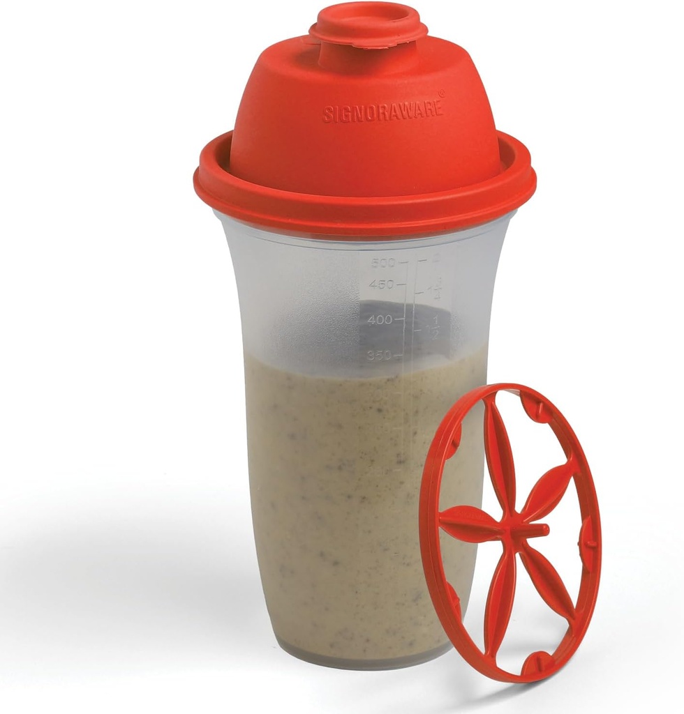 SIGNORA WARE 셰이커 병 | 17-Ounce 플라스틱 Protein Shake Bottle for Meal Replacement Shakes & Smoothies, 음료, 혼합 샐러드 드레싱 및 소스, Margarita, & More