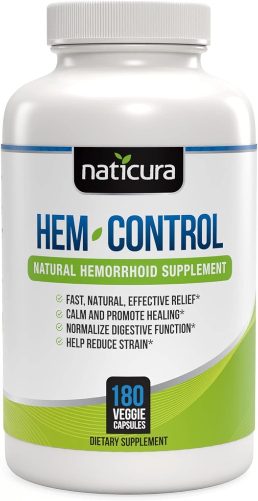 Hem-Control - 빠른 효과적인 치질 치료 보충교재 - 심근 기복을 승진시키는 강력한 공식, 치질의 수축, 이세 불편 - 180 Vegan 캡슐 - 미국에서 만드는