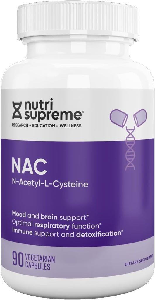Nutri-Supreme NAC (N-Acetyl-L-Cysteine) 600mg 규정식 보충교재 채식 캡슐, 간호 지원, 면역 지원