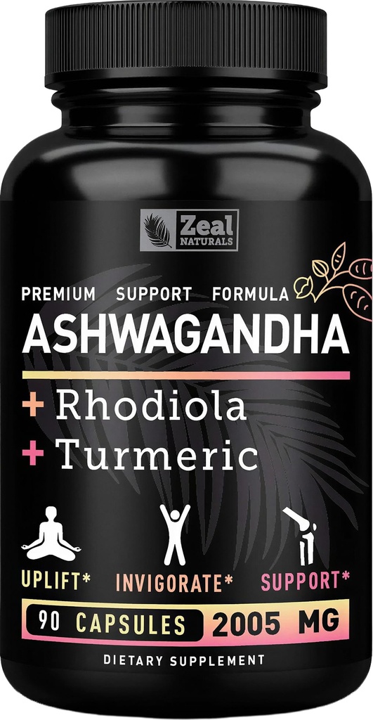 Ashwagandha Complex - 유기 Ashwagandha 뿌리 분말 + Rhodiola Rosea + Turmeric - 프리미엄 지원 공식 - Ashwagandha 캡슐 보충교재