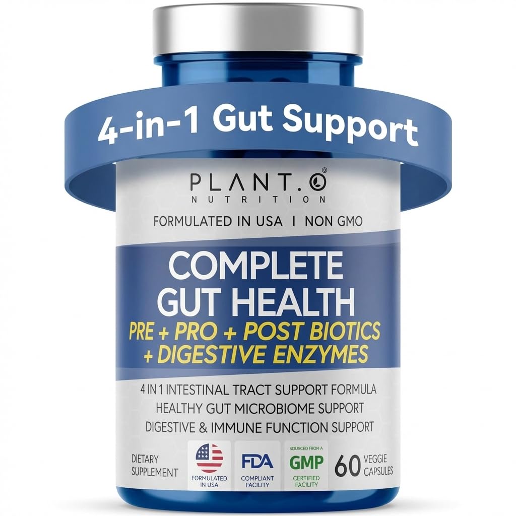 4-in-1 Gut 건강 지원 - Prebiotics + Probiotics + Postbiotics + Digestive Enzymes - 소화 지원 및 Bloating을위한 DE111 Spore Probiotics - 미국에서 만든 비 GMO - 60 Veggie 캡슐