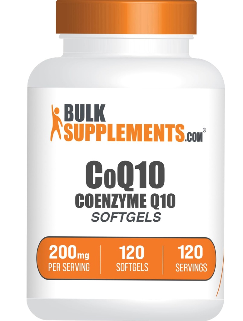 BulkSupplements.com CoQ10 200mg Softgels - 심장 건강을 위해, Coenzyme Q10 200mg 보충, 글루텐 무료, 봉사 당 1 Softgel, 120 조사 (패치 1)
