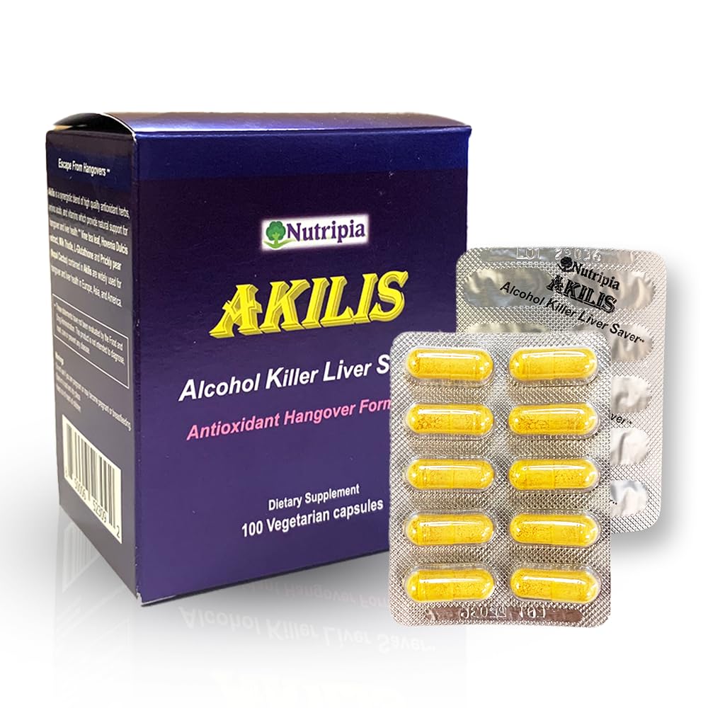 Akilis Antioxidant Liver Support Pills (100 Vegi Caps, 33 Doses) - 더 나은 아침, Detox 및 Hovenia Dulcis, 우유 이틀, 글루타티온 및 16 성분으로 마시는 후 부스트 복구