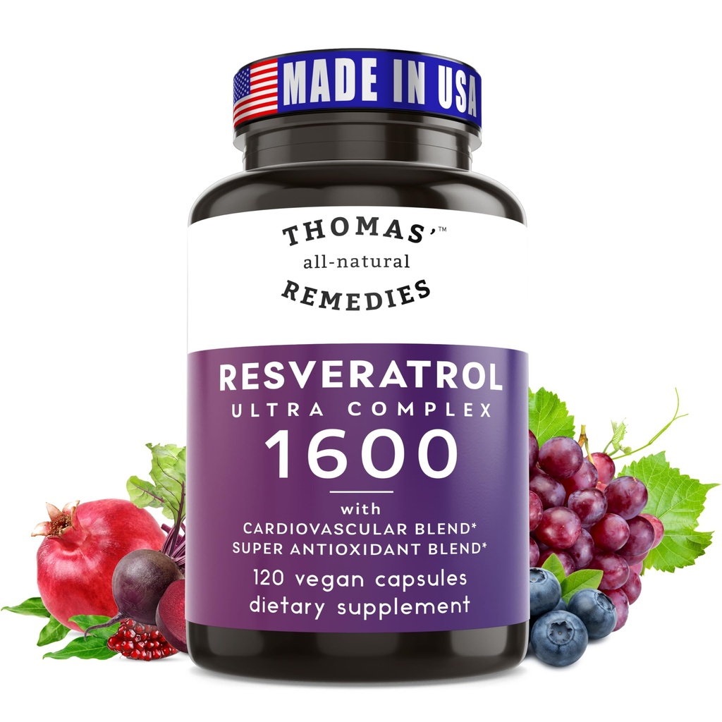 Thomas의 모든 자연적인 Remedies Resveratrol 1600mg 유기 포도씨 추출물과 Quercetin 노화 방지와 심장 혈관 지원 120의 캡슐을 가진 유기 trans-Resveratrol 산화 방지제 보충교재