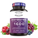 Thomas의 모든 자연적인 Remedies Resveratrol 1600mg 유기 포도씨 추출물과 Quercetin 노화 방지와 심장 혈관 지원 120의 캡슐을 가진 유기 trans-Resveratrol 산화 방지제 보충교재