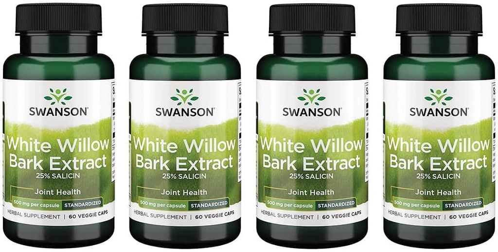 Swanson 최대 강도 백색 Willow Bark 추출물 - Promotes 합동 지원 & 근육 기복 - 25% Salicin-Natural 보충 없음 Stomach Irritation (60 Veggie 모자, 각각 500mg) 4 팩