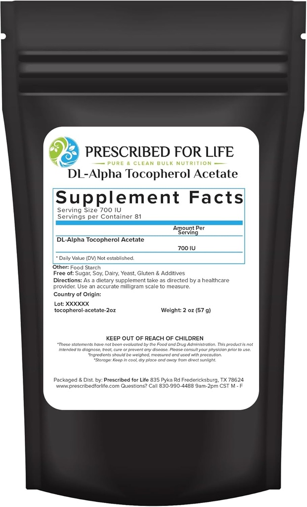 생활 Tocopherol 아세테이트 분말, 수용성 알파 비타민 E, 700 IU gm 분말, 채식주의자, 글루텐, 비 GMO (2oz/56g)를 위해 처방하는