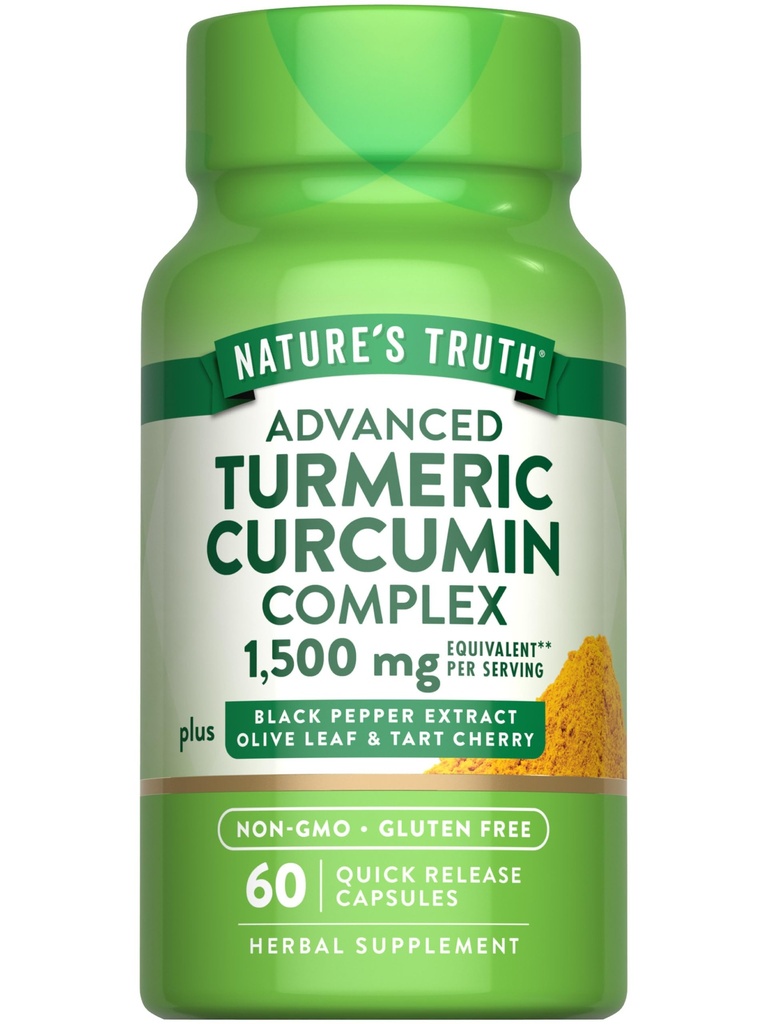 Nature's Truth Turmeric Curcumin | 60 캡슐 | 블랙퍼 추출물, 올리브 리프 & 타트 버찌 | Non-GMO & 글루텐 무료 보충