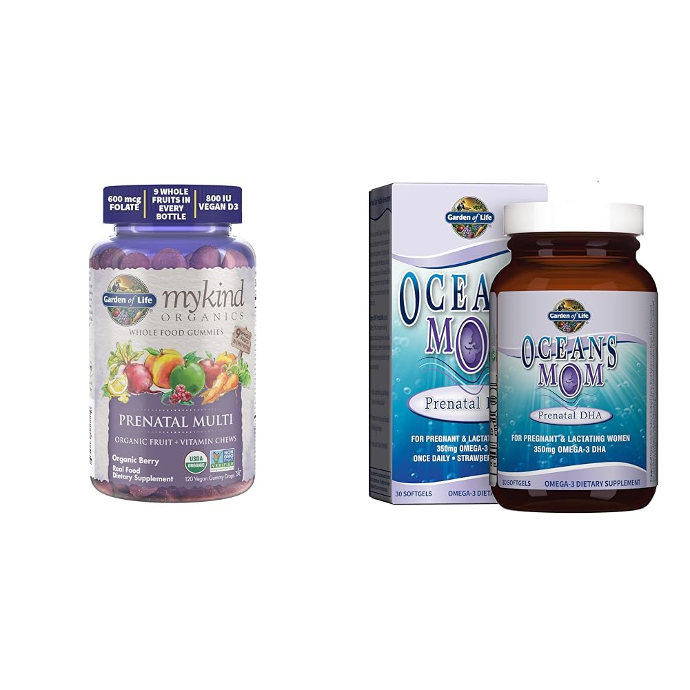 비타민 D3, B6, B12 & Oceans Mom Prenatal Fish Oil DHA, Omega 3 Fish Oil Supplement - Strawberry, 350m를 가진 생명 유기 Prenatal Gummies Multivitamin의 정원