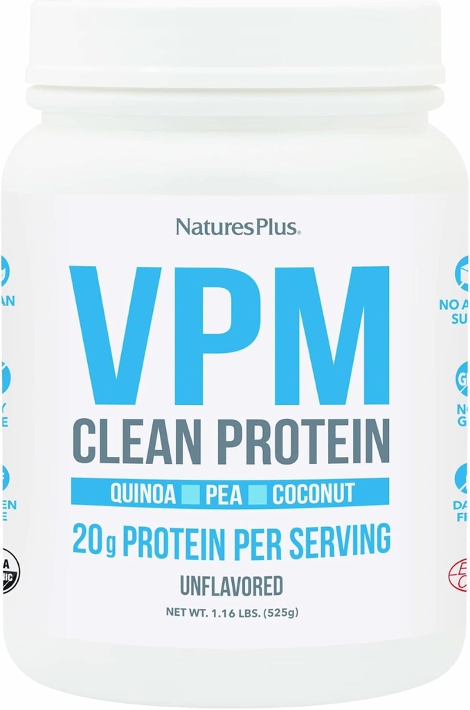 Nature Plus VPM Protein, Unflavored - 1.16 파운드 - Quinoa, Pea & Coconut Protein - 유기, 채식주의자, 콩 및 글루텐 무료 - 15 서빙