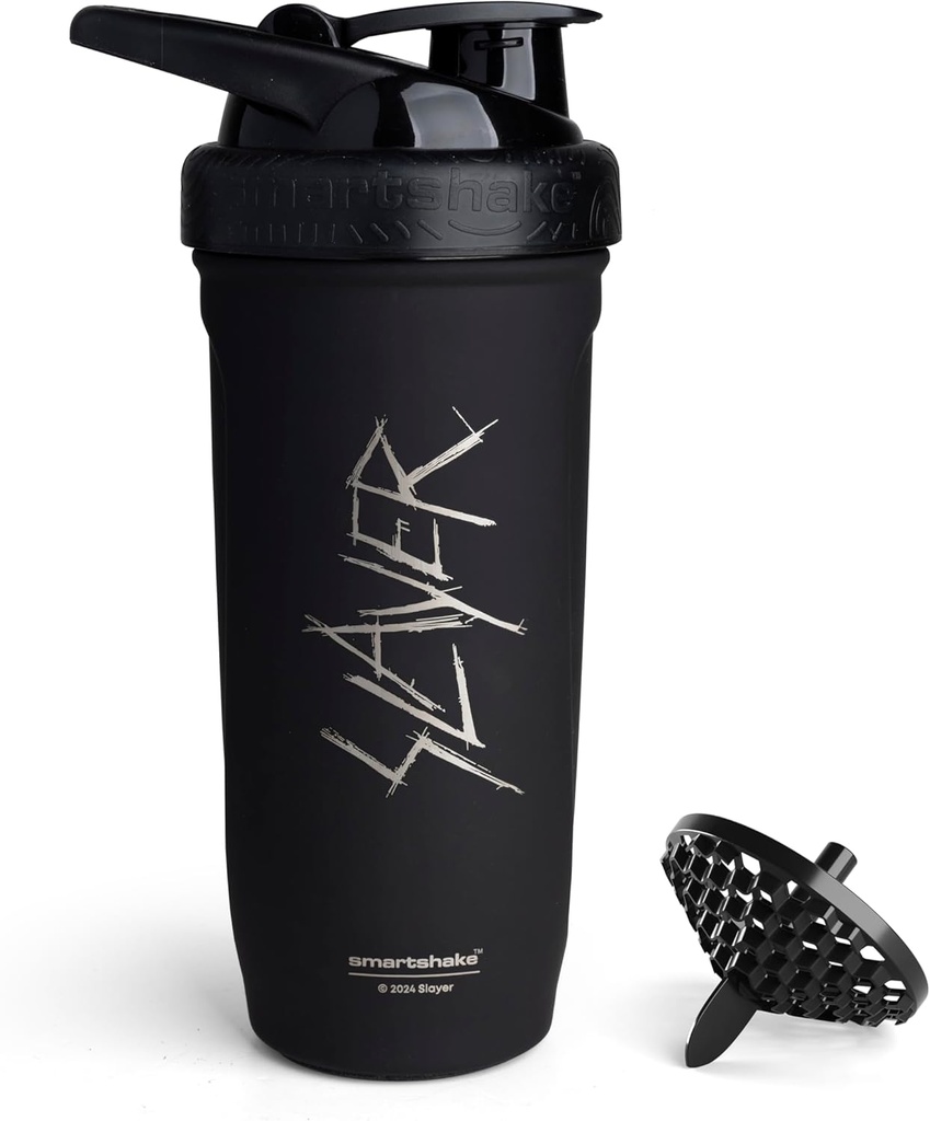 Smartshake Rockband Reforce 스테인리스 단백질 셰이커 병 - 비 절연 체육관 병 | 금속 셰이커 병 - 900 ml | 30 oz - 누설 나사 -에 뚜껑 - BPA 무료 | Slayer, Scratchy 로고