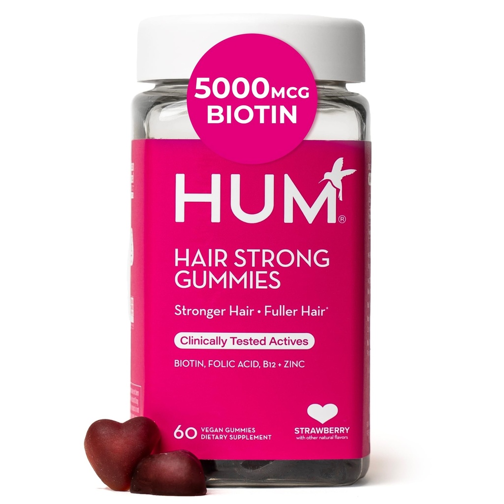 HUM 머리 Biotin, 아연, 비타민 B12를 가진 강한 매일 머리 성장 Gummies는 여성과 남자를 위한 건강한 머리 지원을 위한, Folic 산 & 비타민 B12 Gummy 비타민, 60 Gummies를 지원합니다