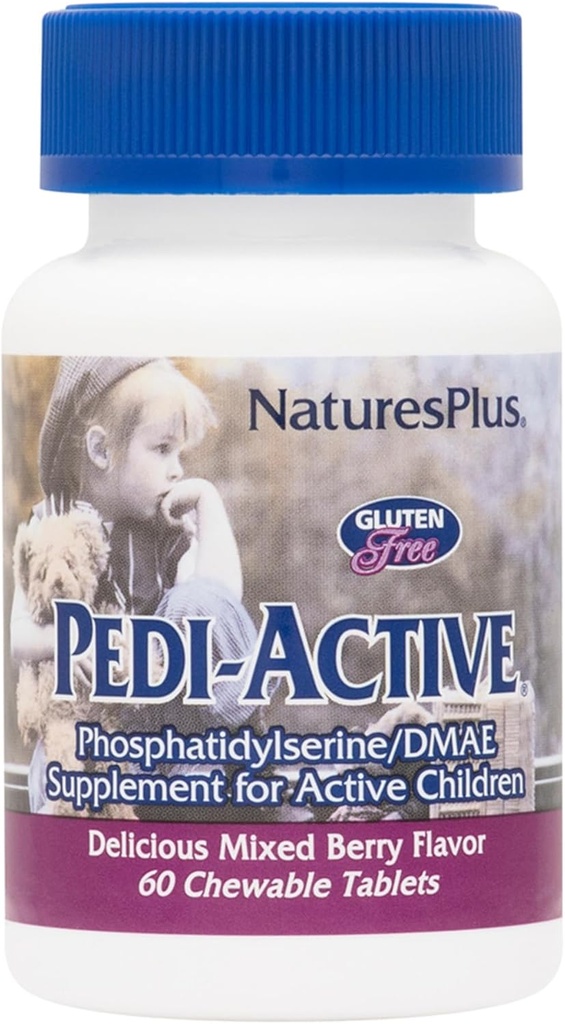 NaturesPlus Pedi-Active LECI-PS, DMAE Complex - 60 Chewable Tablets - 혼합 Berry flavor - 어린이 Chewable 보충, 뇌 건강을 촉진, 초점 - 채식주의, 글루텐 - 무료 - 30 서빙