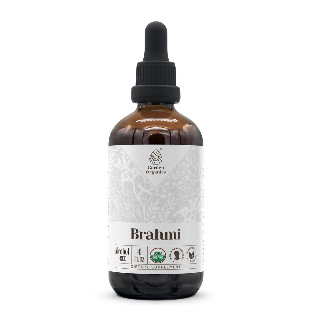 Brahmi USDA Organic | 알코올 무료 추출물, 유기농 초본 방울, 보충 | 100 % 인증 유기농 브라미 (바코파 몽니리) 말린 허브 4 oz