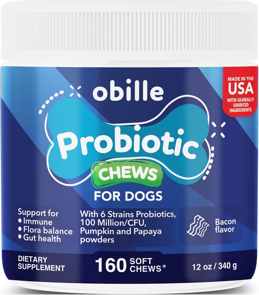 개를위한 Probiotics 160 Chews 12 oz - Gut & Digestion Health, Immune System, Upset Stomach & Gas, Metabolism, Constipation, Diarrhea & Loose Stool, Itchy Skin 및 Ears & 알레르기 지원