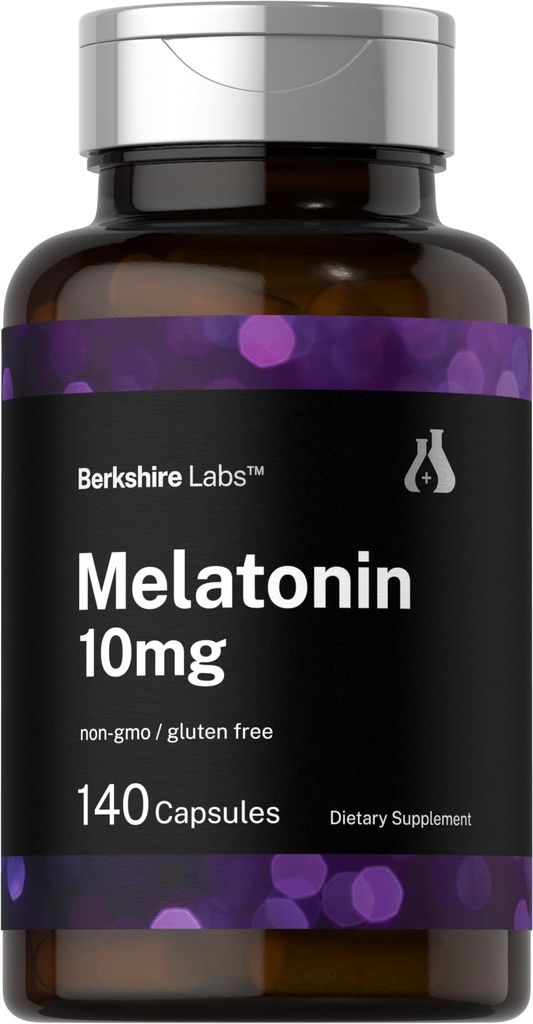 Horbäach Berkshire Labs Melatonin 10mg | 140 빠른 릴리스 캡슐 | 추가 강도 공식 | 비 GMO, 글루텐 무료 보충