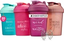 GOMOYO [4-Pack] 20 oz Protein Shaker Bottles | 단백질 쉐이크 용 여성 쉐이커 컵 | 작은 블렌더 쉐이커 병 세트 | 4x Wire Mixers의 Dishwasher Safe | 핑크, 퍼플, 테알, 로즈