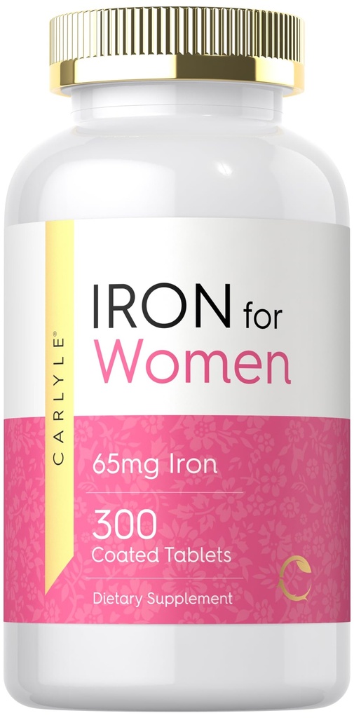여성용 Carlyle Iron Supplement 65mg | 300 코팅 정제 | 채식, 비 GMO & 글루텐 프리